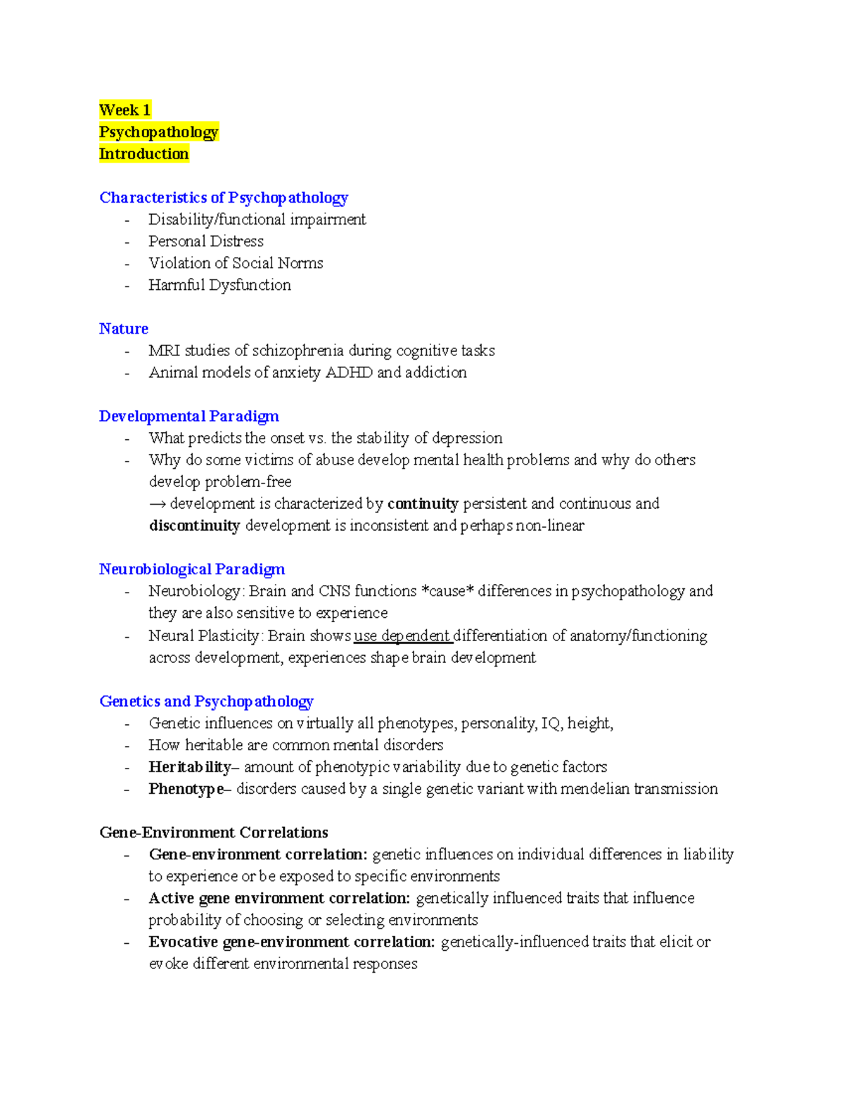 127C Psychopathology: Weeks 1-5 Overview and Key Concepts - Studocu