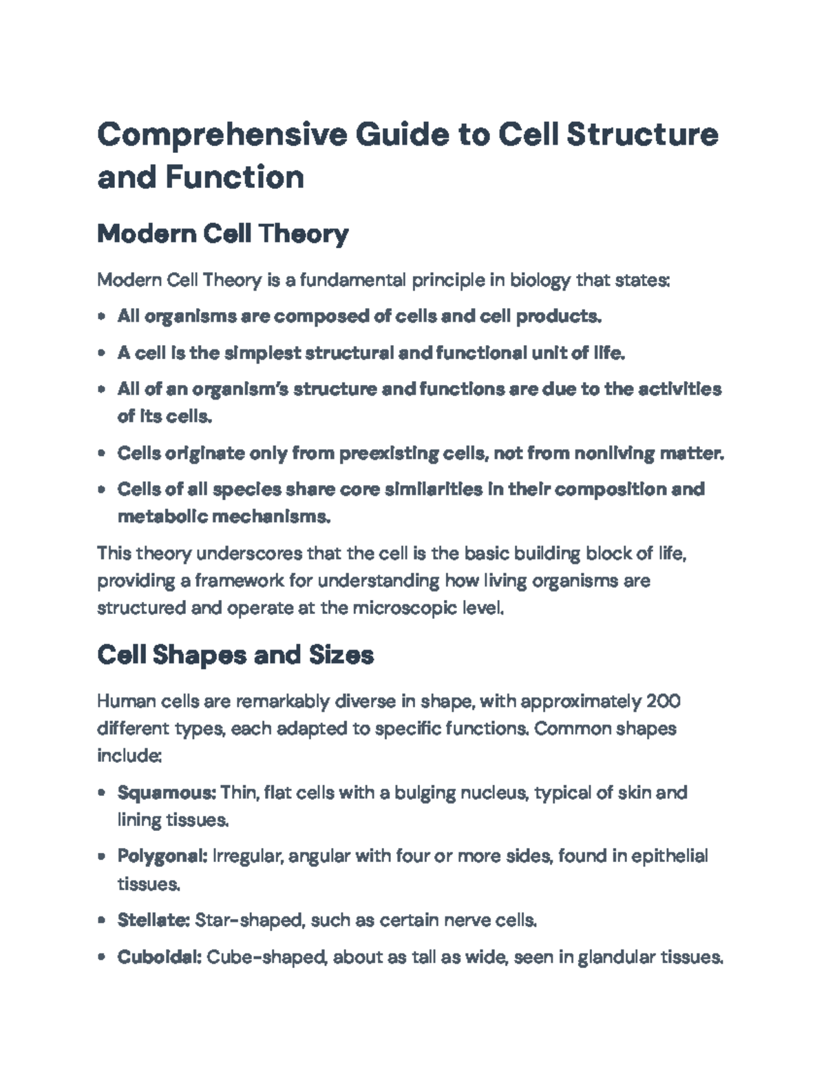 Comprehensive Guide to Cell Structure & Function (BIO 101) - Studocu