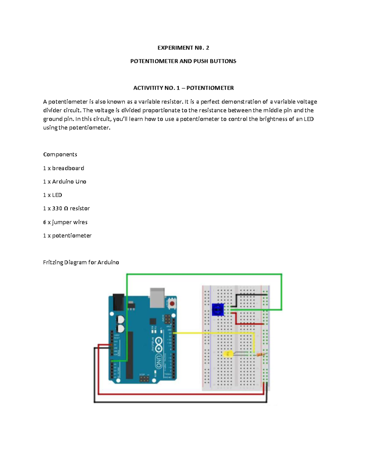 Micro-Lab 2: Potentiometer & Push Buttons Activity Guide - Studocu