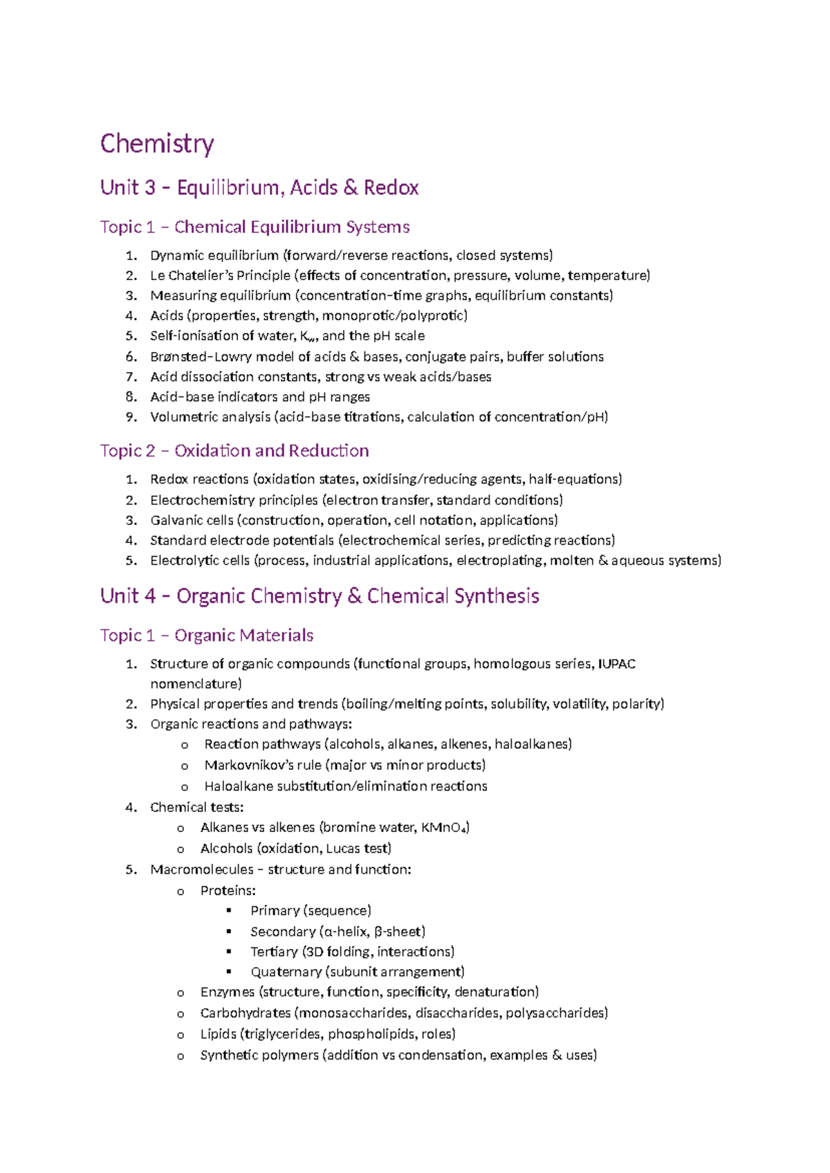 Chemistry & Physics Unit 3 Exam Topics Overview - Studocu