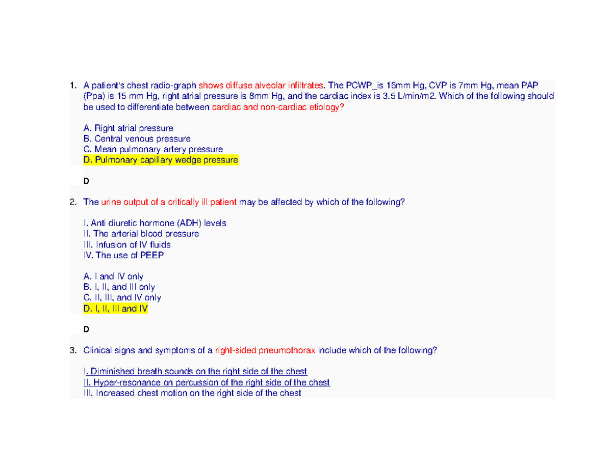 RRT Exam Examples: Clinical Scenarios & Answer Guide Part 1 - Studocu