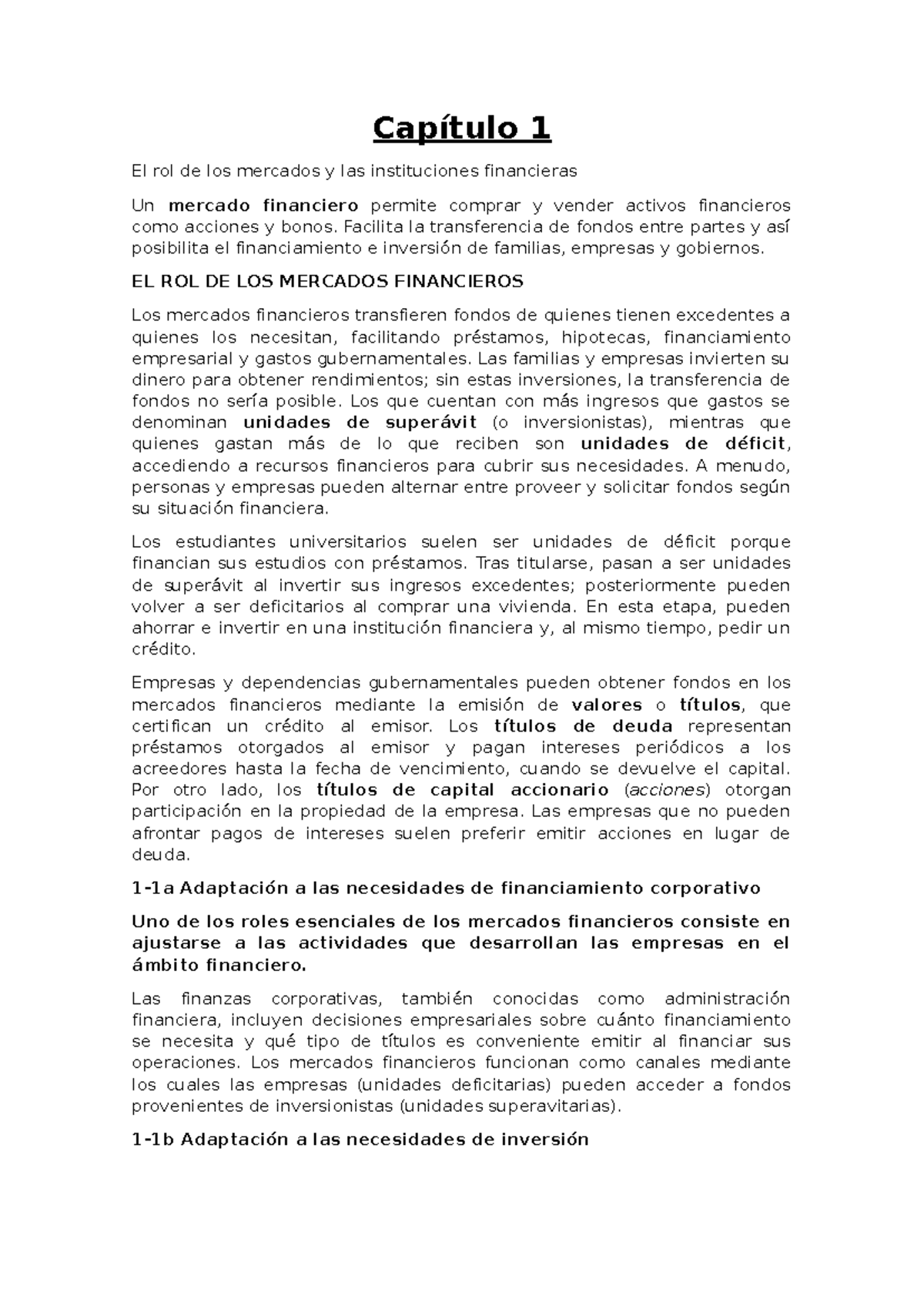 Resumen del Capítulo 1: El Rol de los Mercados y las Instituciones ...