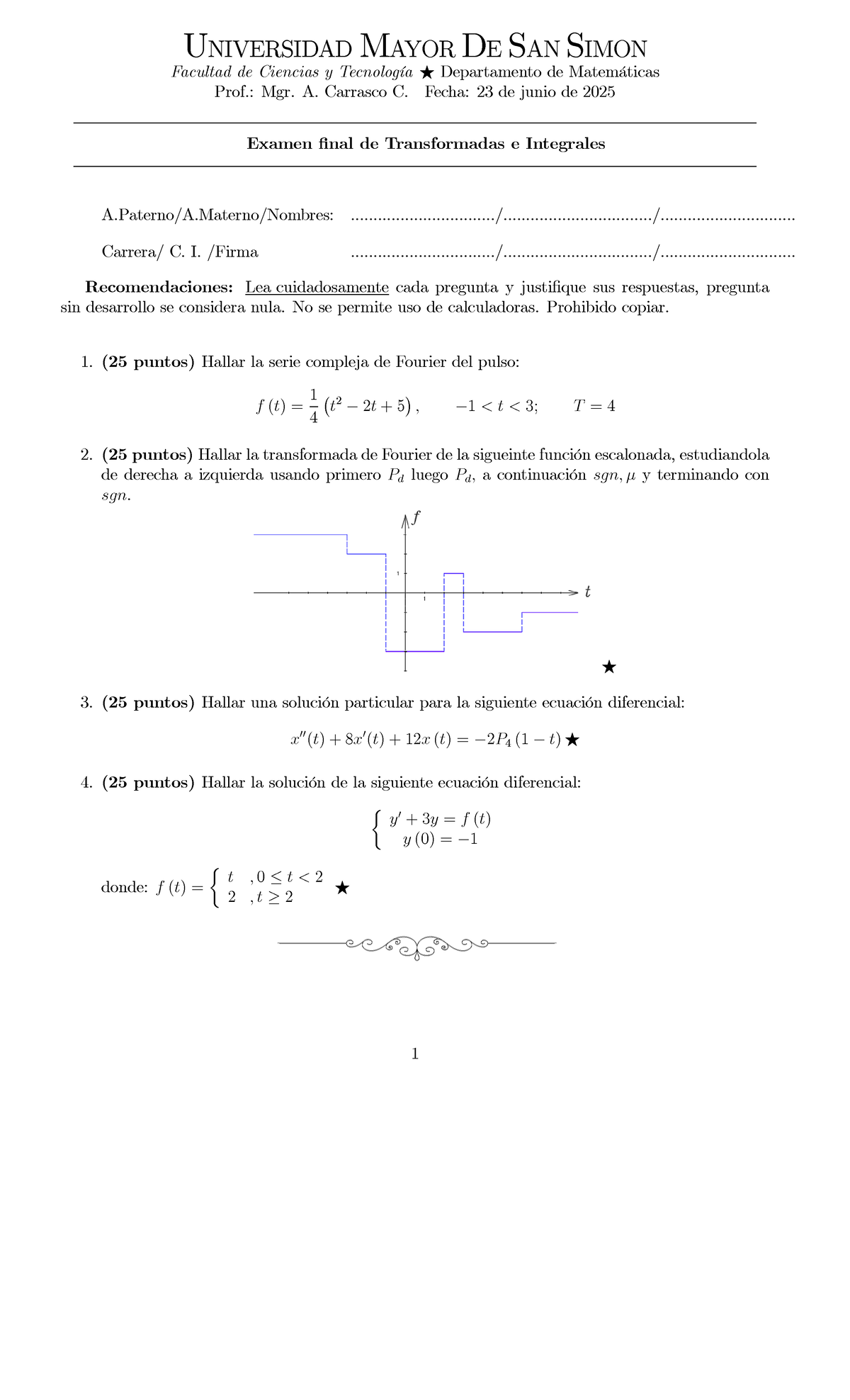 Examen Final de Transformadas e Integrales C. I. 2025 - Soluciones - Document Preview