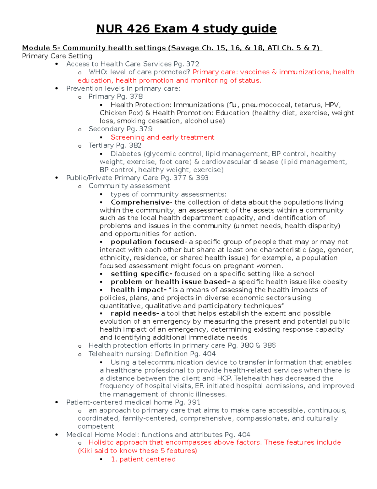 NUR 426 Community Health Exam 4 Study Guide and Review Notes - Studocu