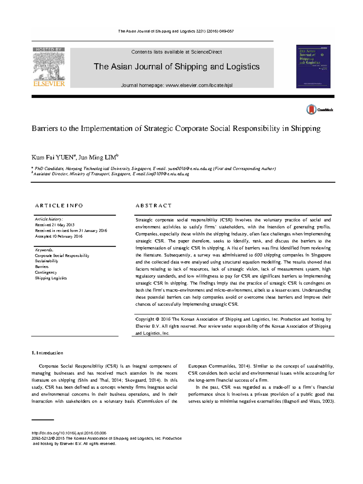 Barriers to the Implementation of Strategic Corporate Social ...