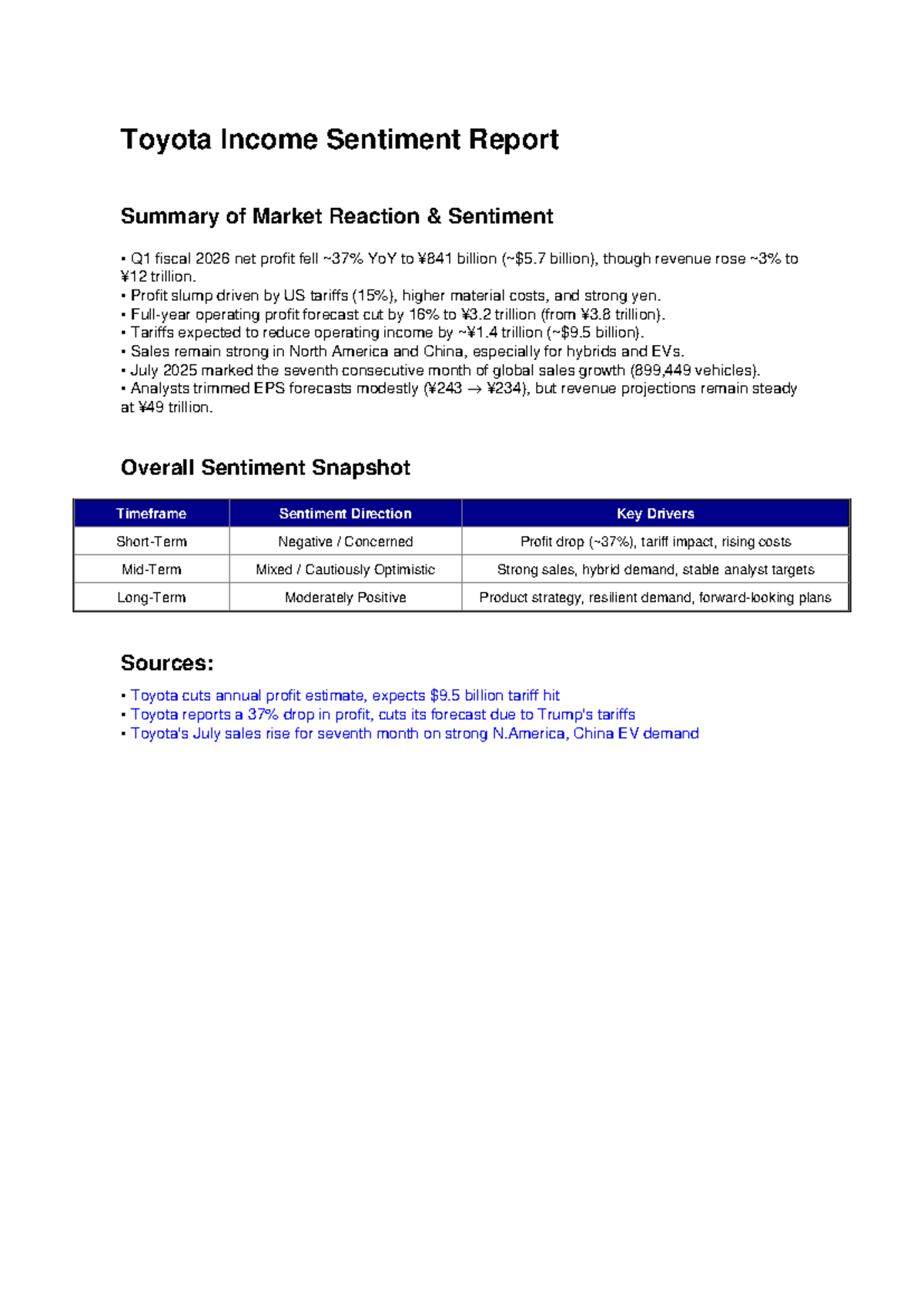 Toyota Income Sentiment Report: Q1 FY2026 Market Reaction Analysis ...