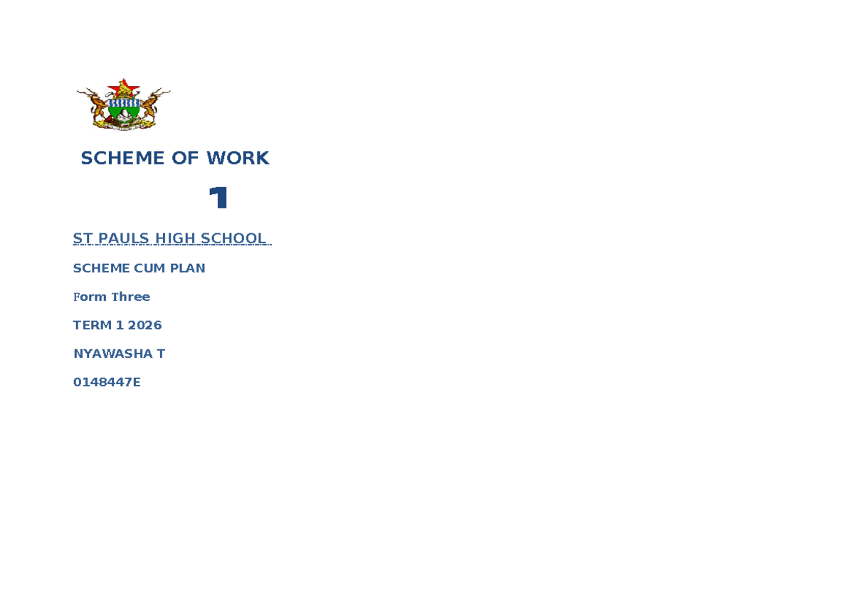 Commerce Form 3 Term 1 Scheme of Work 2026 - Studocu