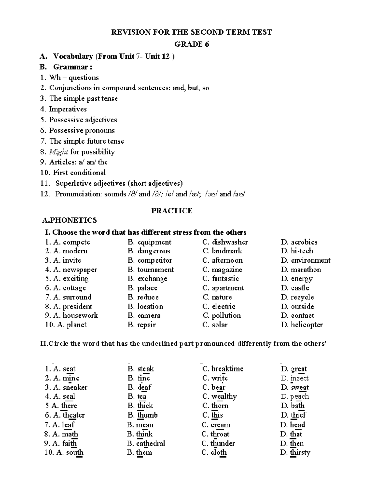 Revision Guide for Grade 6 English Term 2 Test (2022-2023) - Studocu