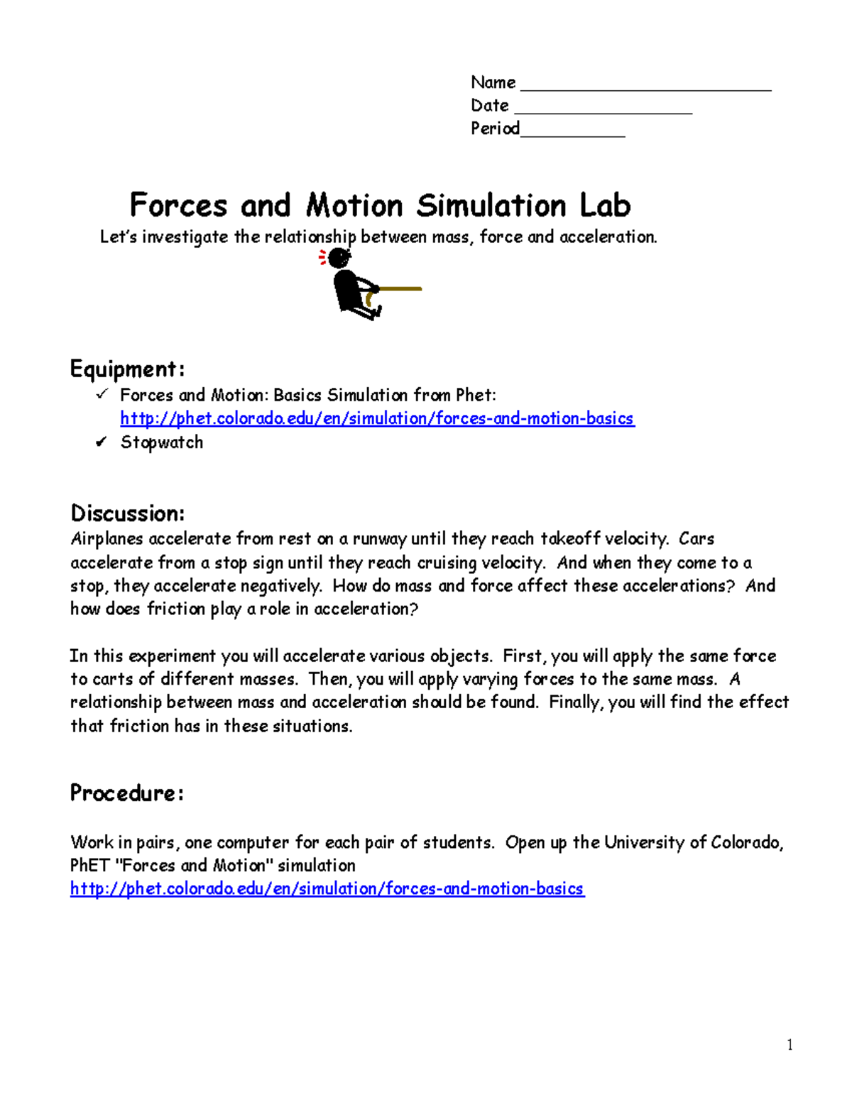 Forces and Motion Simulation Lab Class Notes (Physics 101) - Studocu