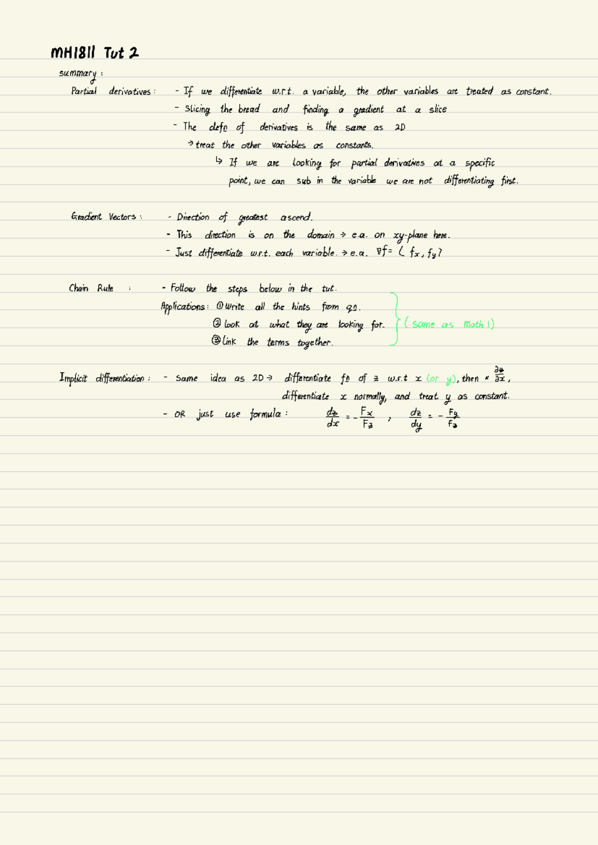 MH1811 S2 Tut 2 Notes: Understanding Partial Derivatives and Gradients ...