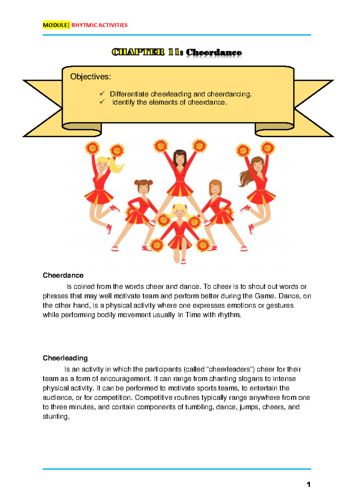 Chapter 11 - Understanding Cheerdance and Cheerleading Elements - Studocu