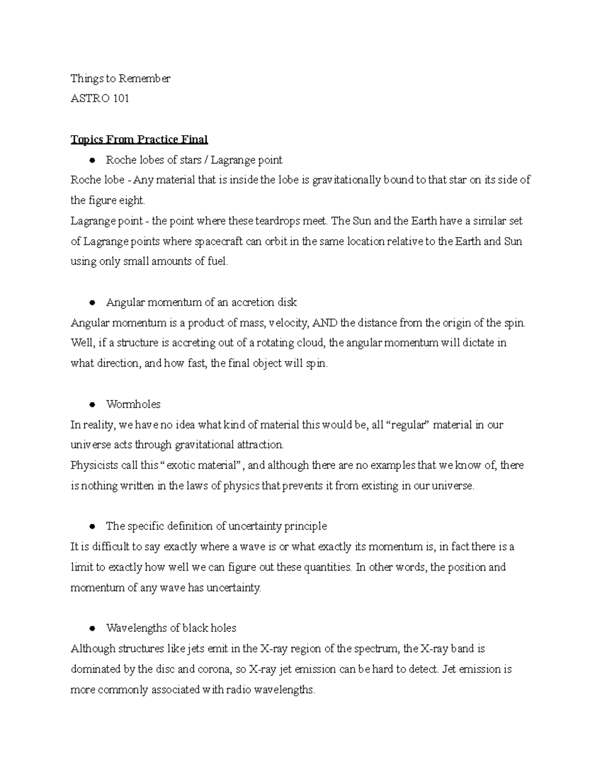 Astro 101 Final Exam Study Notes: Key Concepts & Topics to Remember ...