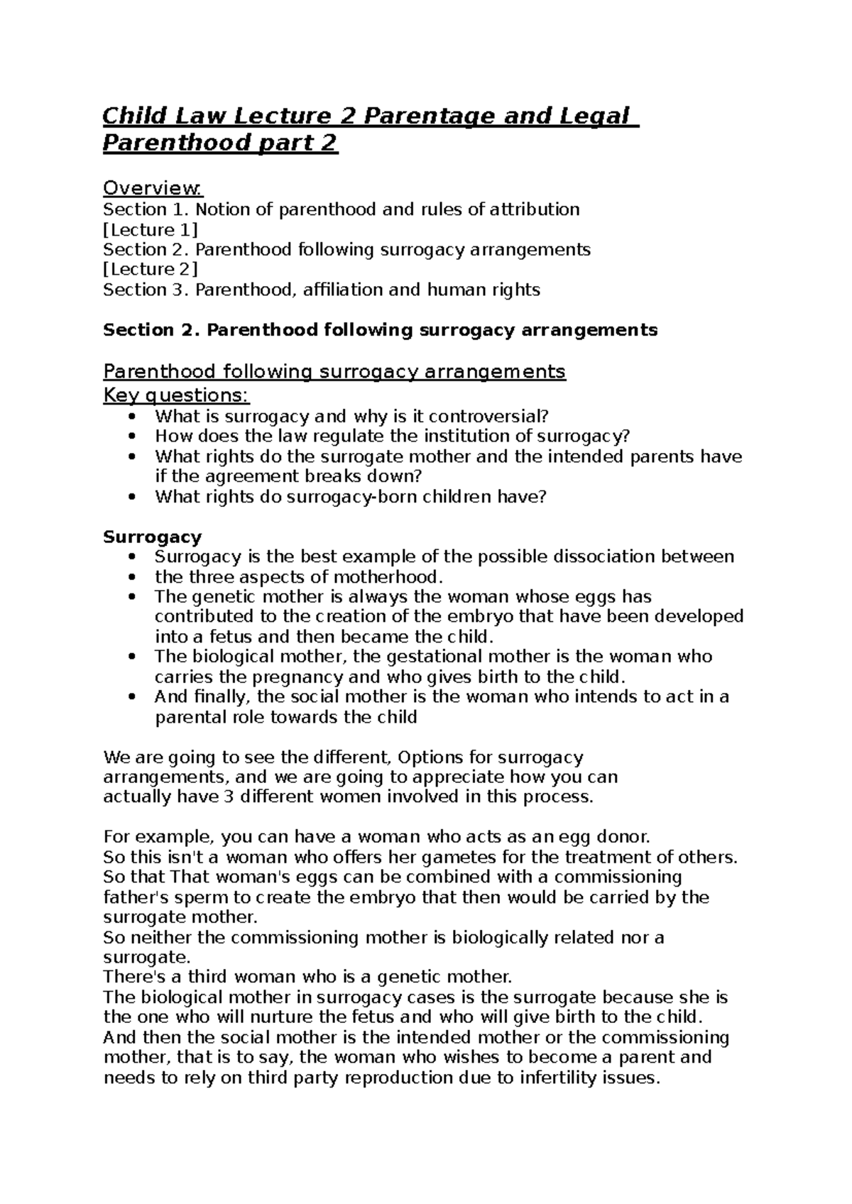 Child Law Lecture 2: Parentage & Legal Parenthood - Surrogacy Insights ...