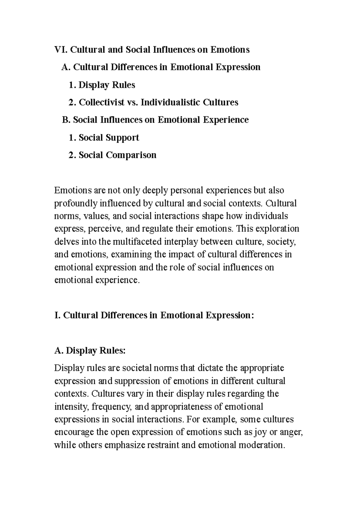 VI - Cultural and Social Influences on Emotions: Key Concepts and ...