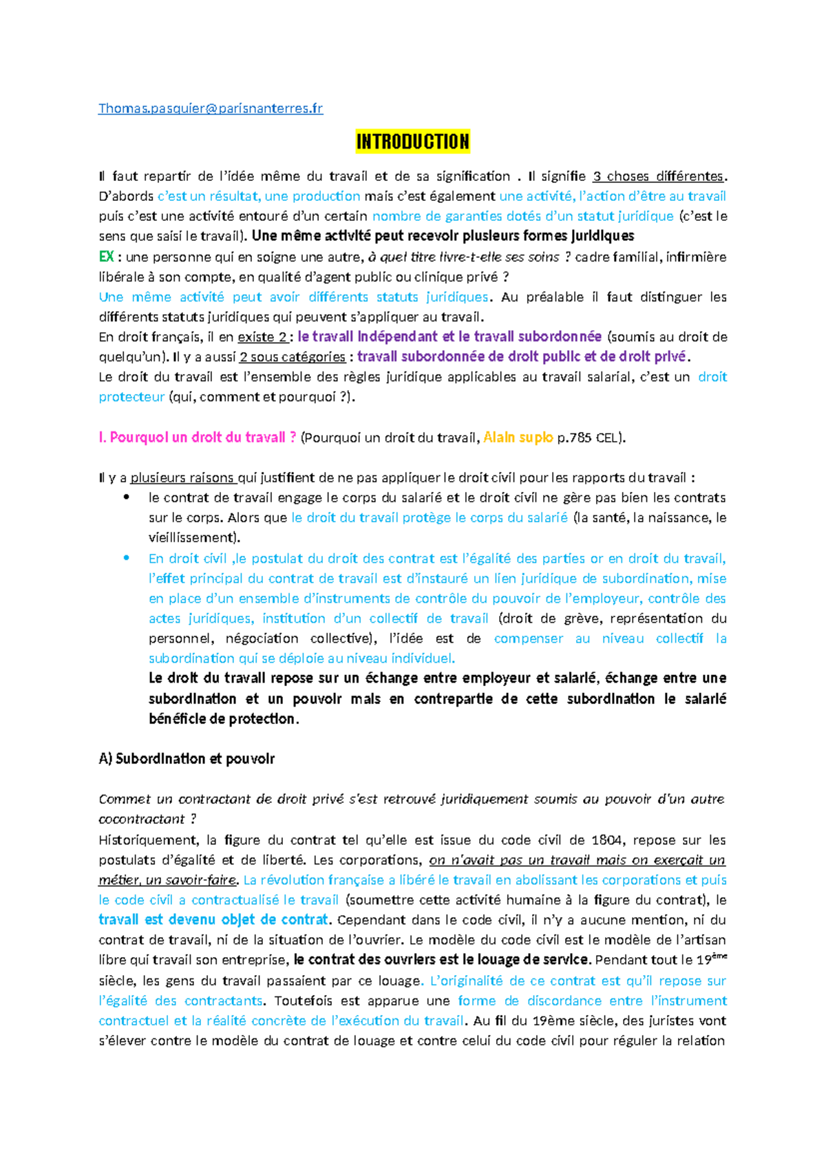Cours de Droit du Travail L2 : Introduction et Concepts Fondamentaux ...
