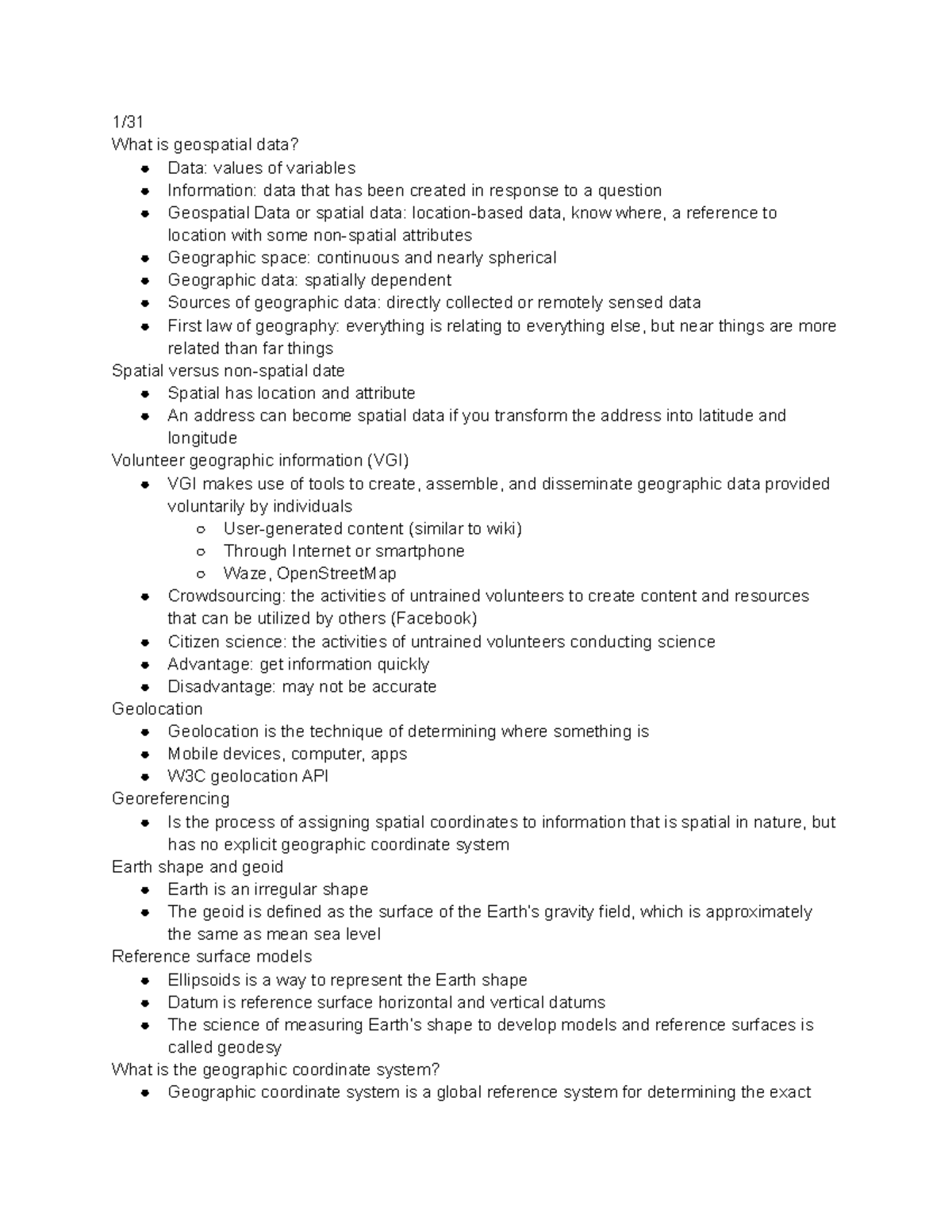 Geog 111 Lecture Notes: Introduction to Geospatial Data Concepts - Studocu