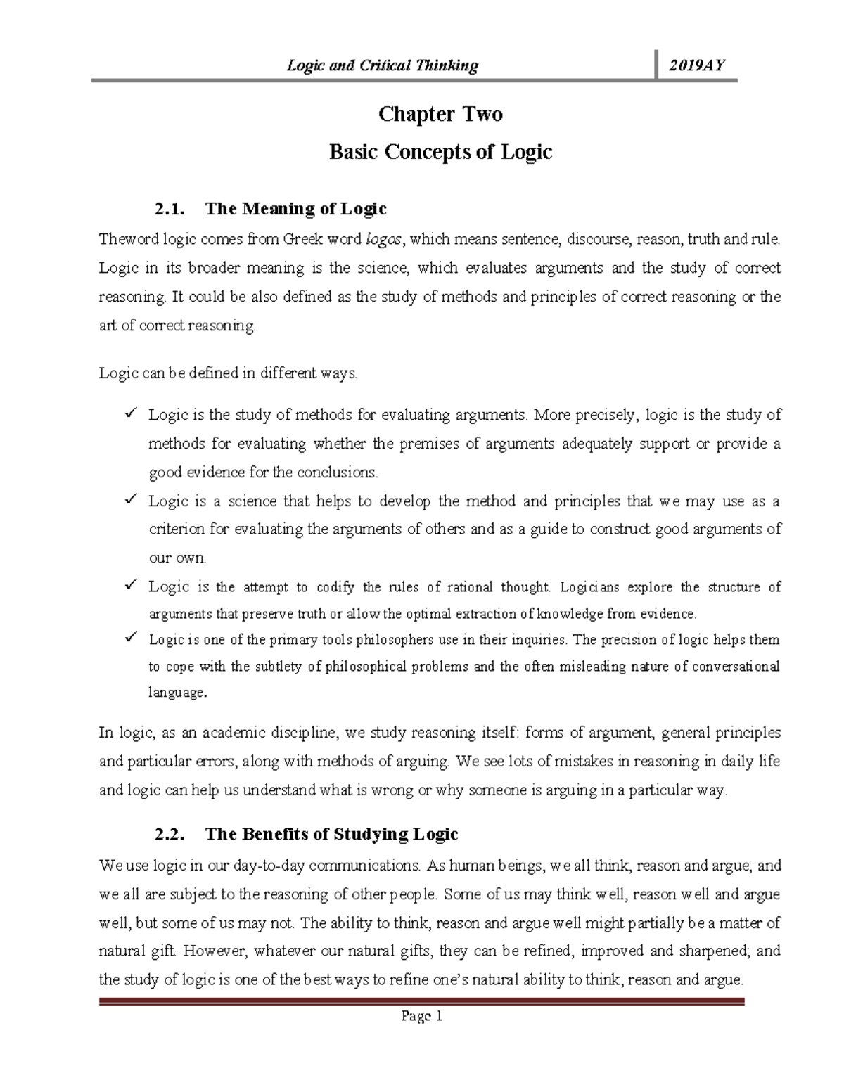 Chapter II - good - Chapter Two Basic Concepts of Logic 2. The Meaning ...