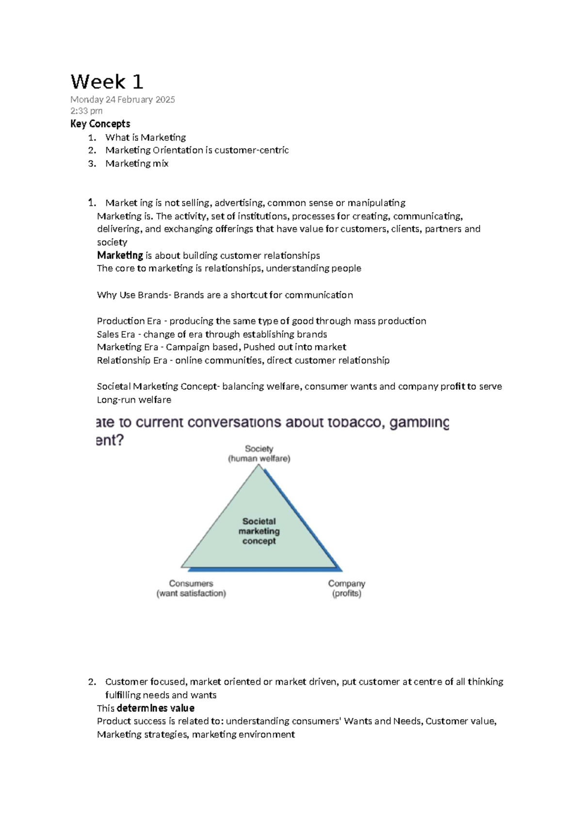 MKT1505 Week 1 Lecture Notes: Key Marketing Concepts and Orientation ...