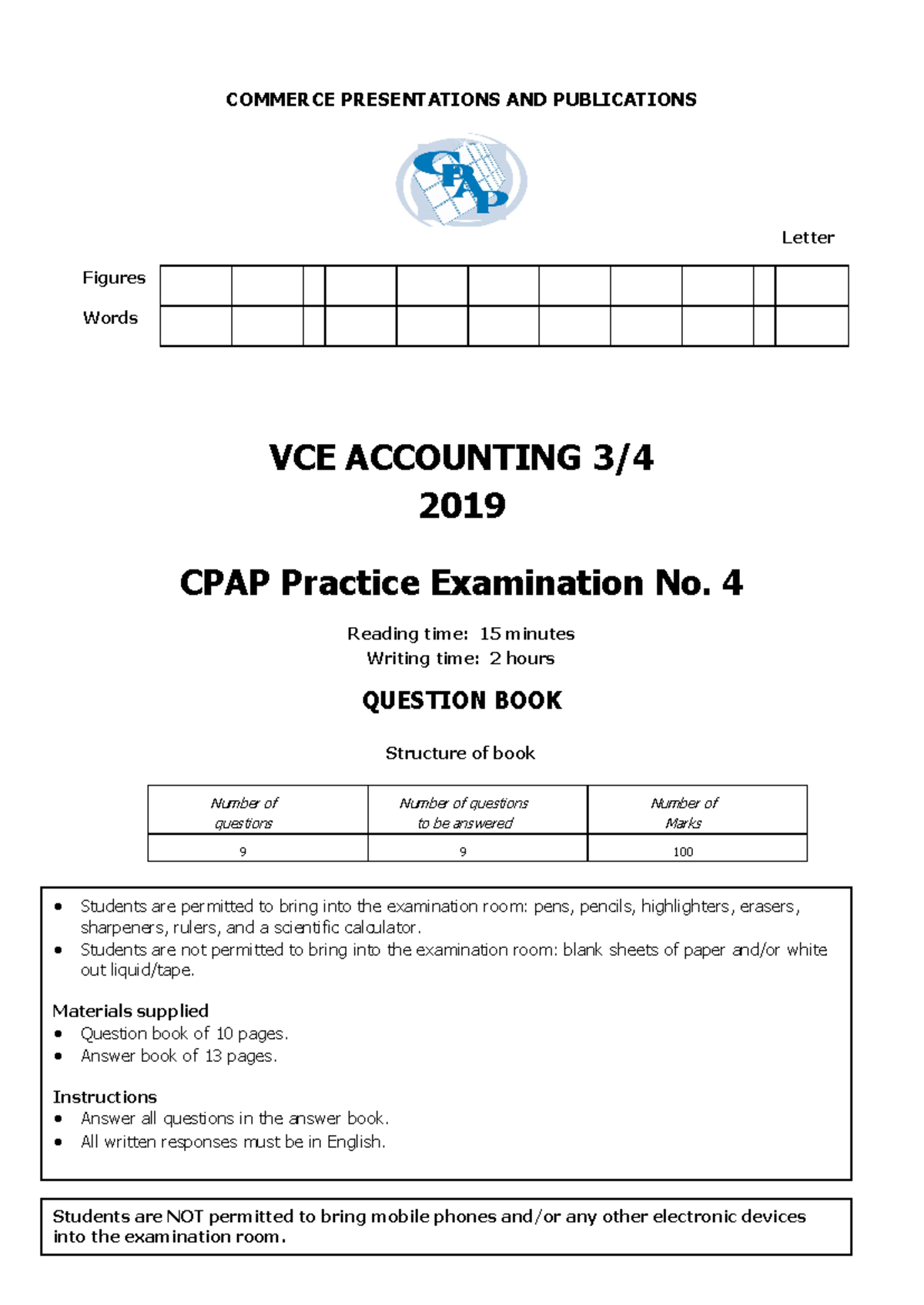 CPAP Accounting Unit 3 Final Exam 2019 Questions and Instructions - Studocu