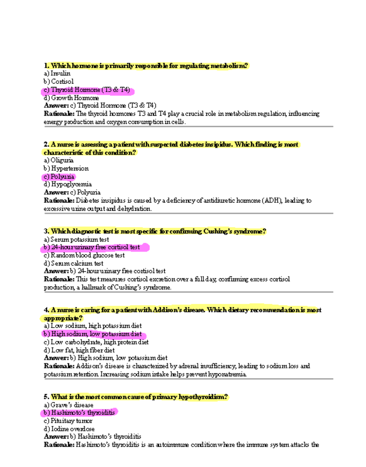 Endocrine Practice Questions and Answers for Exam Preparation - Studocu