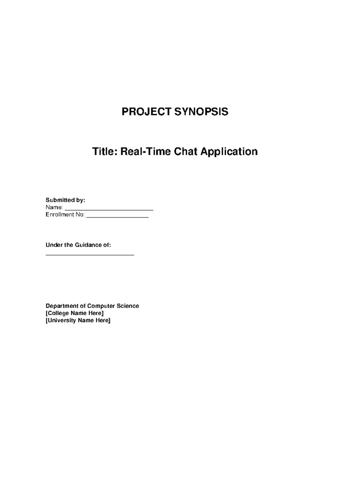CS Project Synopsis: Real-Time Chat Application Overview - Studocu