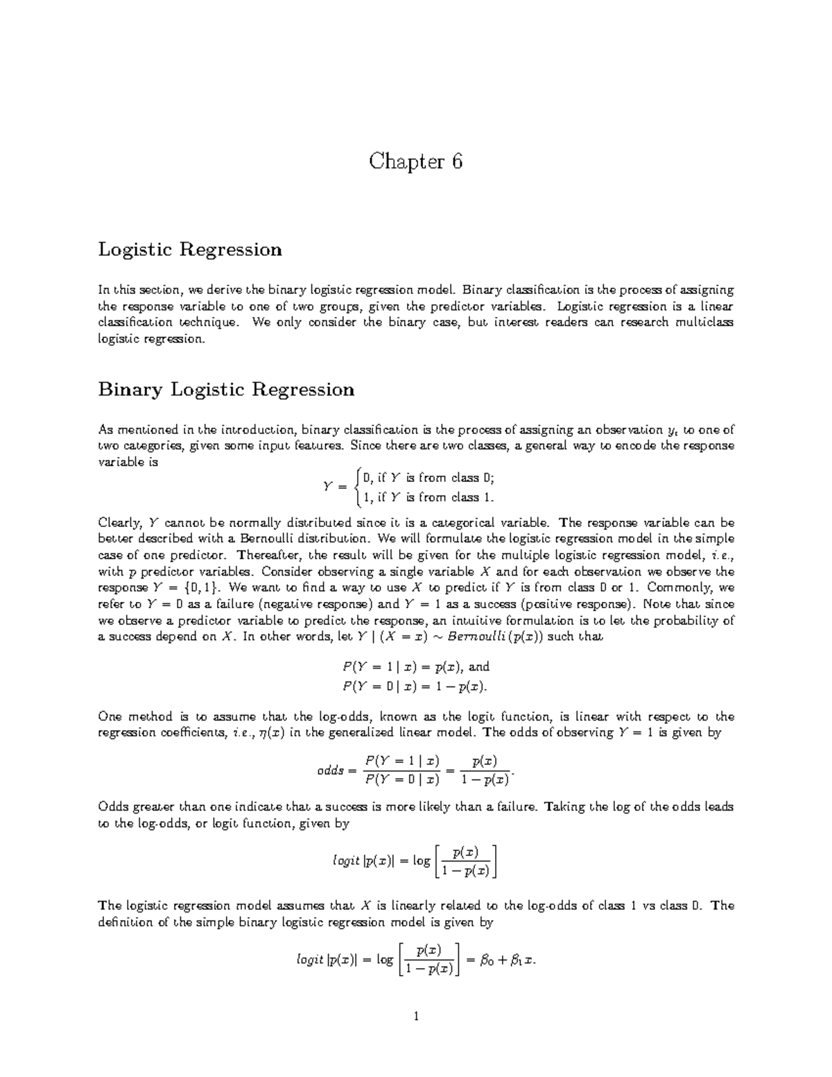 Chapter 6 - Logistic Regression Model Notes - Studocu