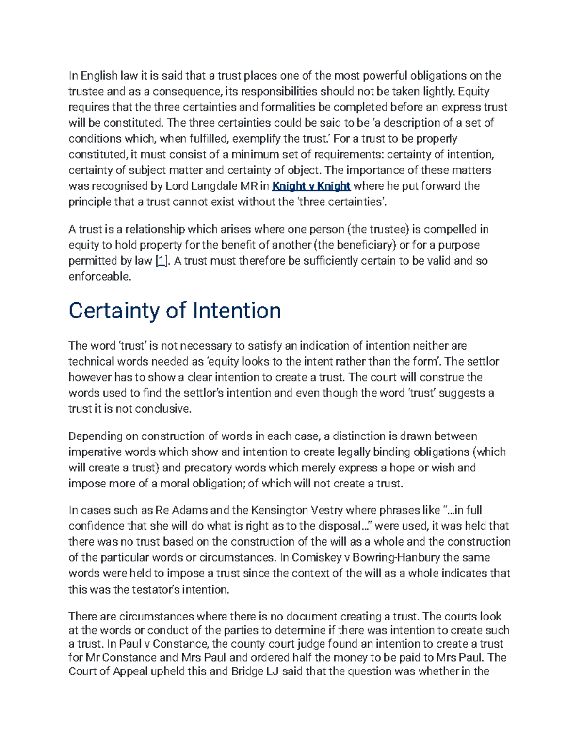 Trusts in English Law: The Three Certainties Explained - Studocu