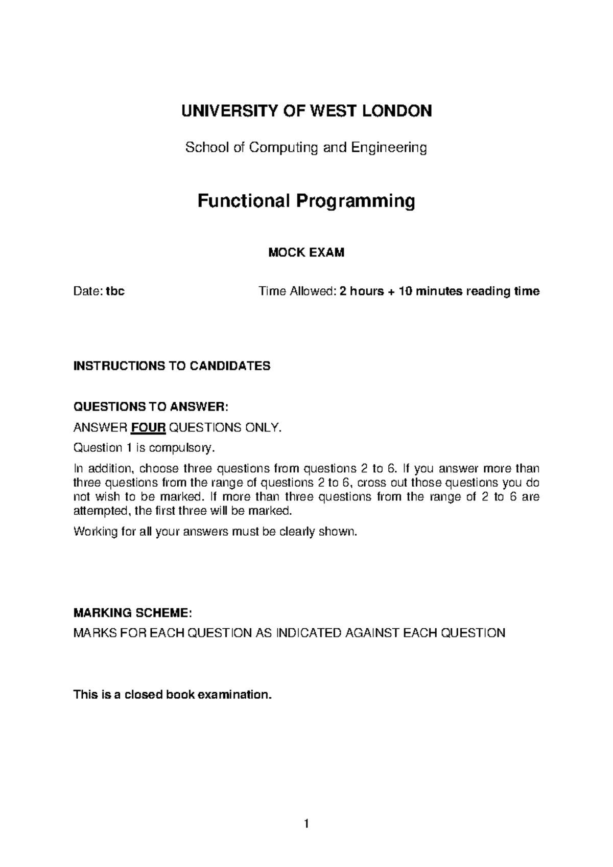 CP5UA65O Functional Programming 2023-24 Mock Exam Paper Analysis - Studocu