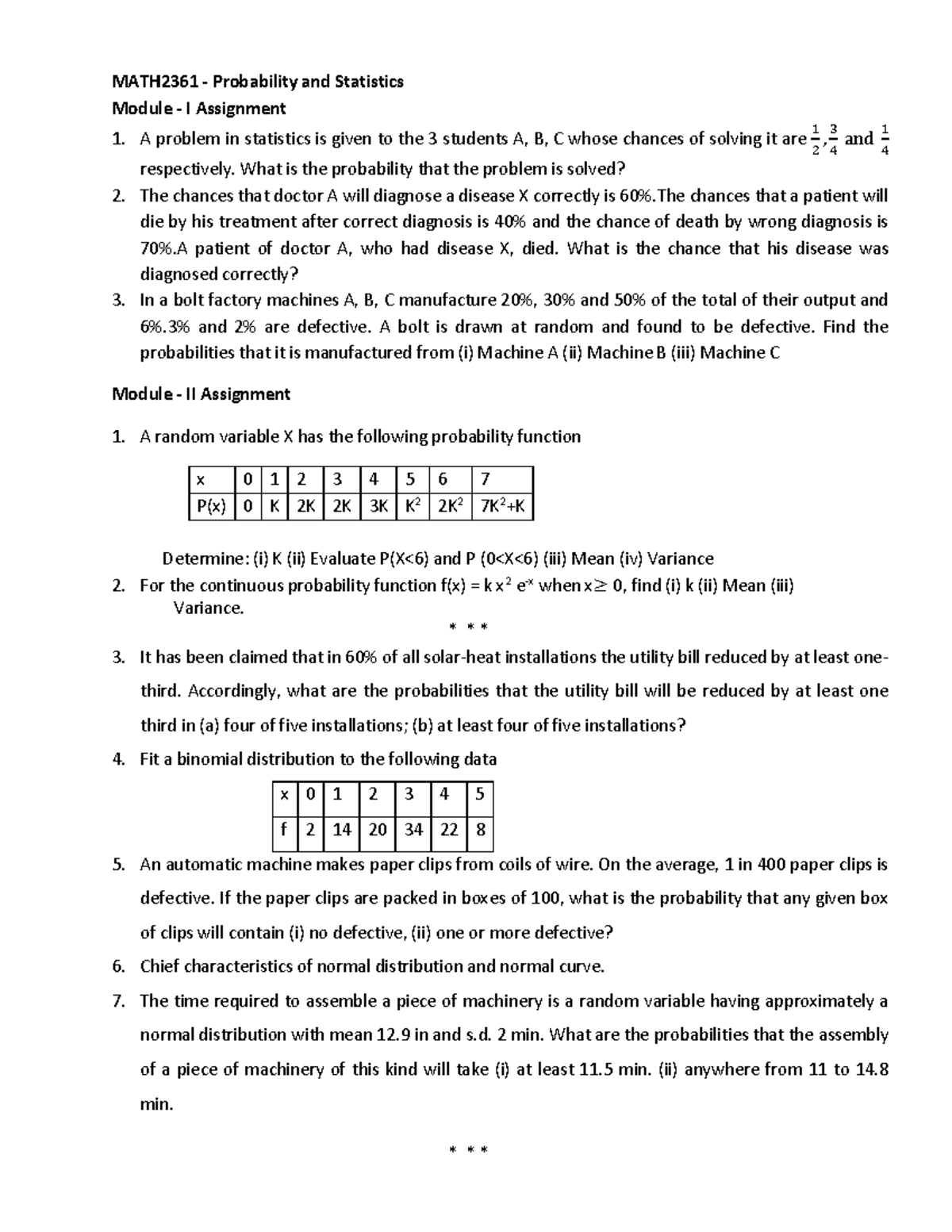 MATH2361 P&S Assignment 1 - MATH2361 - Probability and Statistics ...