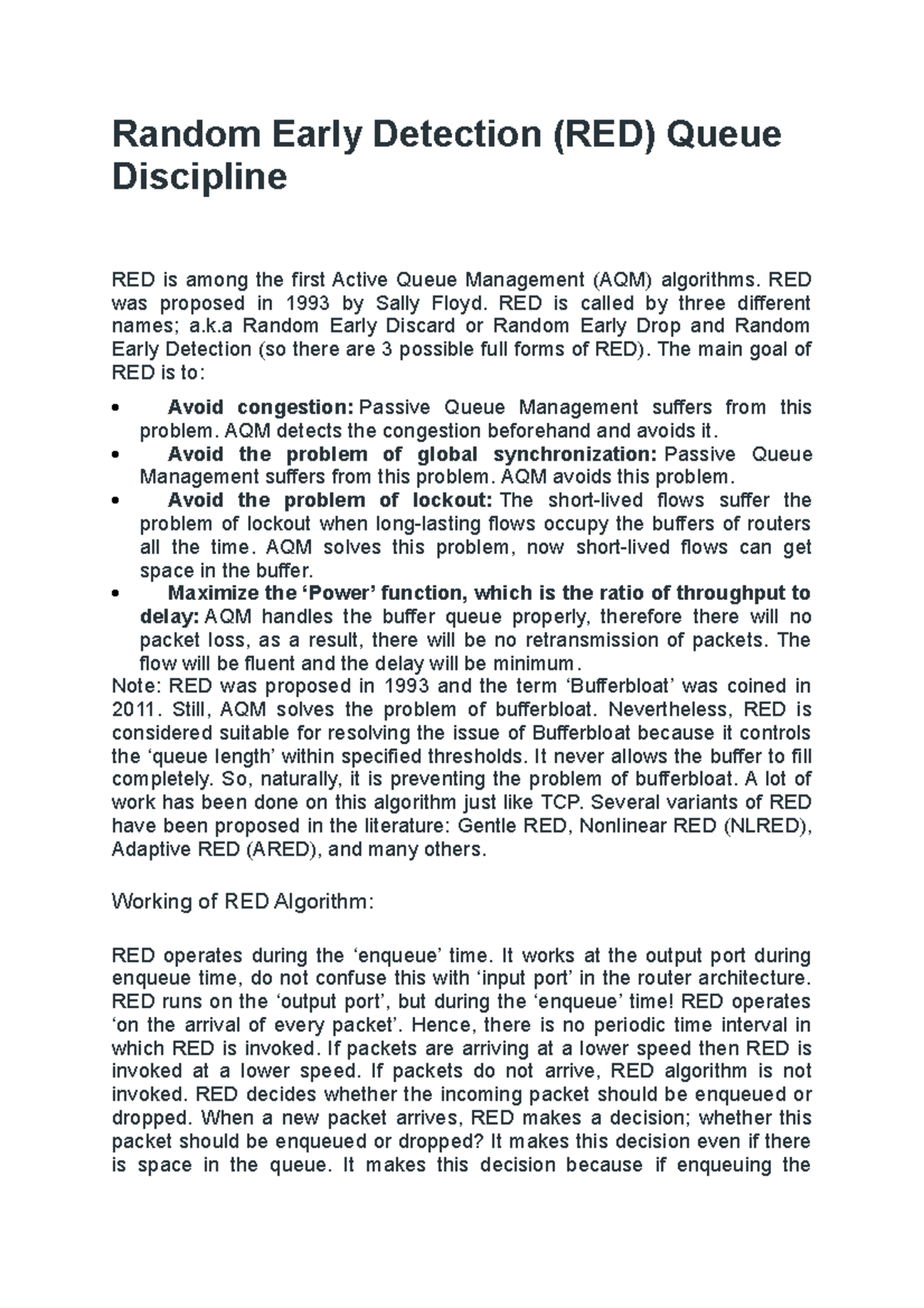 RED Queue Management in Avoiding Congestion: A Study on AQM - Studocu