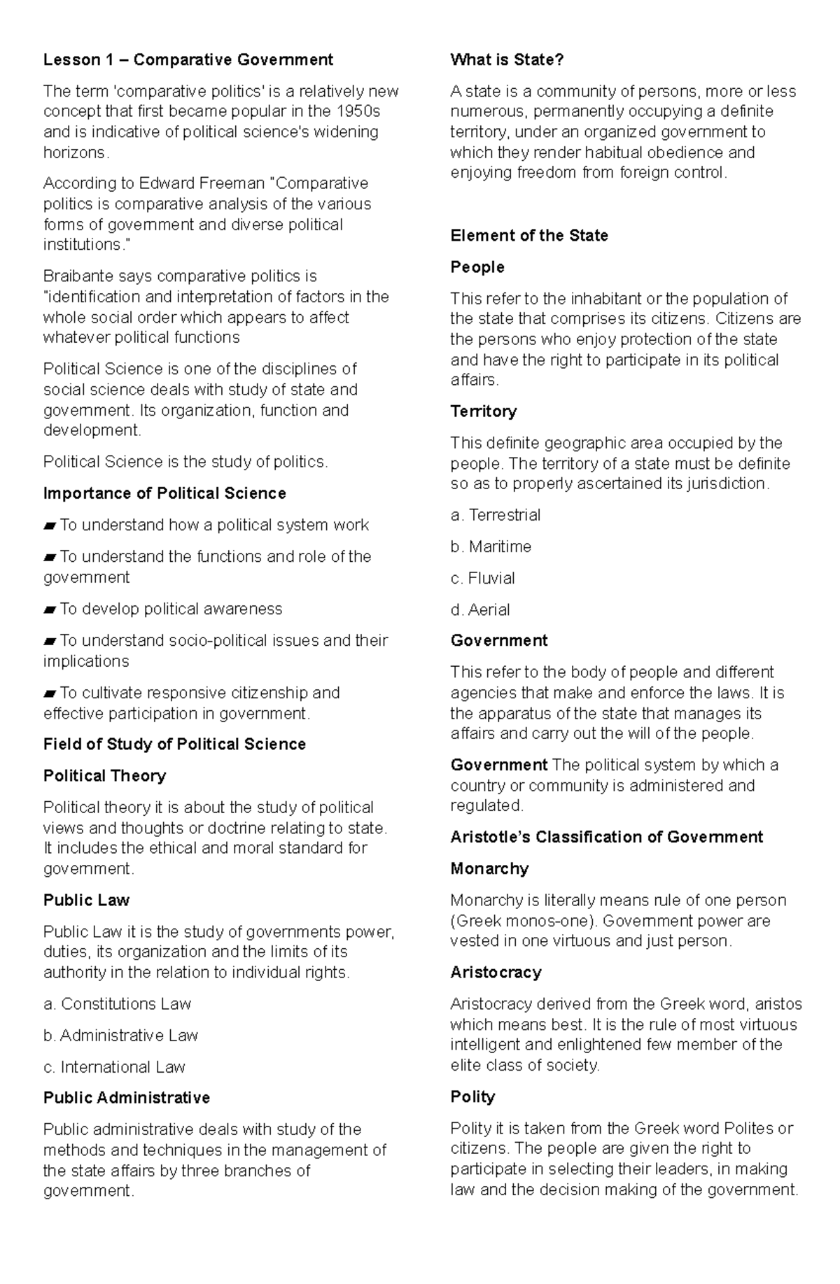 Comparative Gov't 1-3 - compara - Lesson 1 – Comparative Government The ...