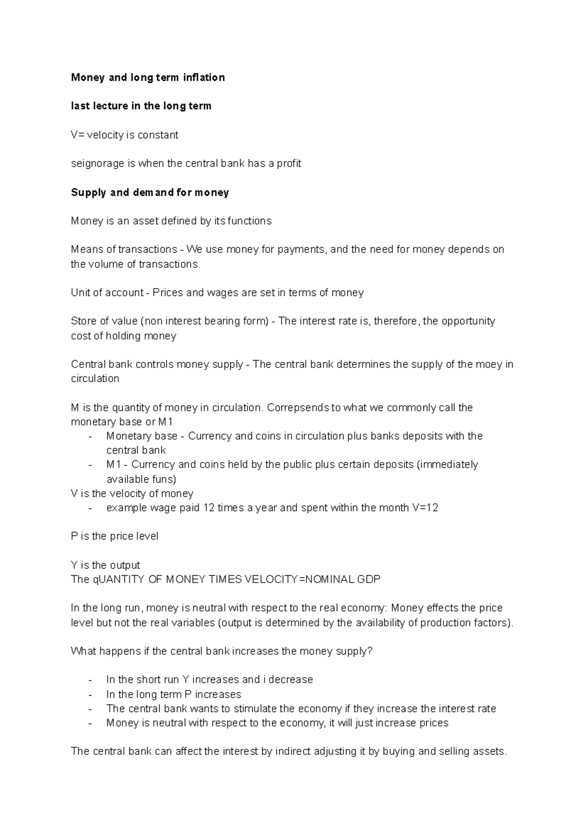 Nek 204 Lecture 11: Understanding Money and Long-Term Inflation ...