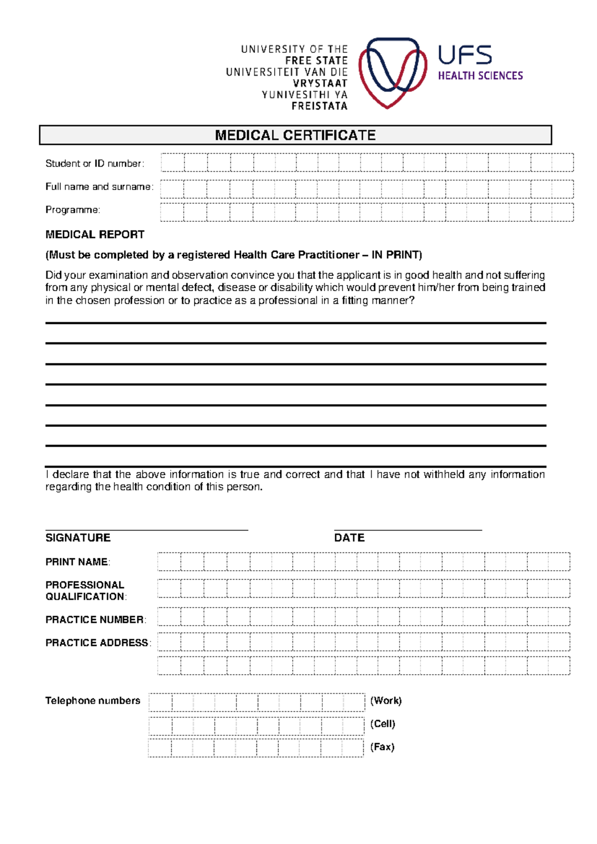 OA 2025 Medical Certificate - MEDICAL CERTIFICATE Student or ID number ...