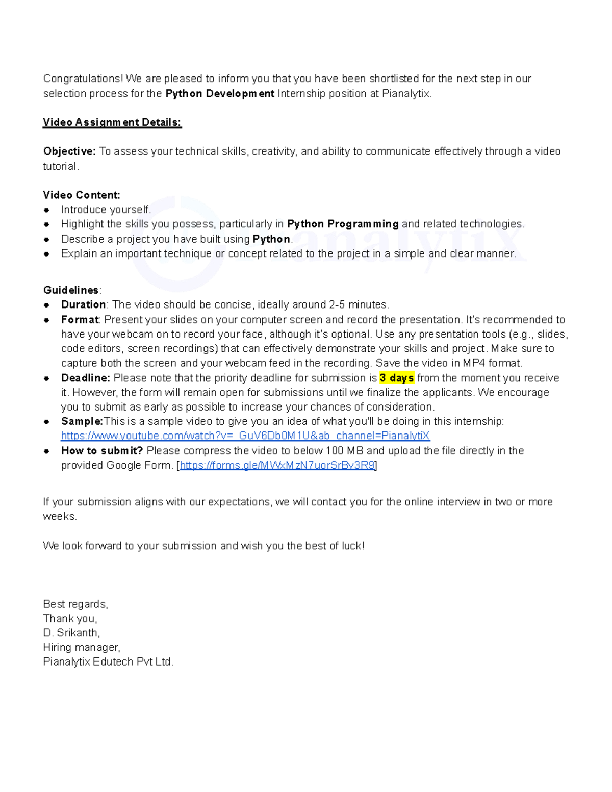 Python Development Internship Video Assignment Instructions - Studocu