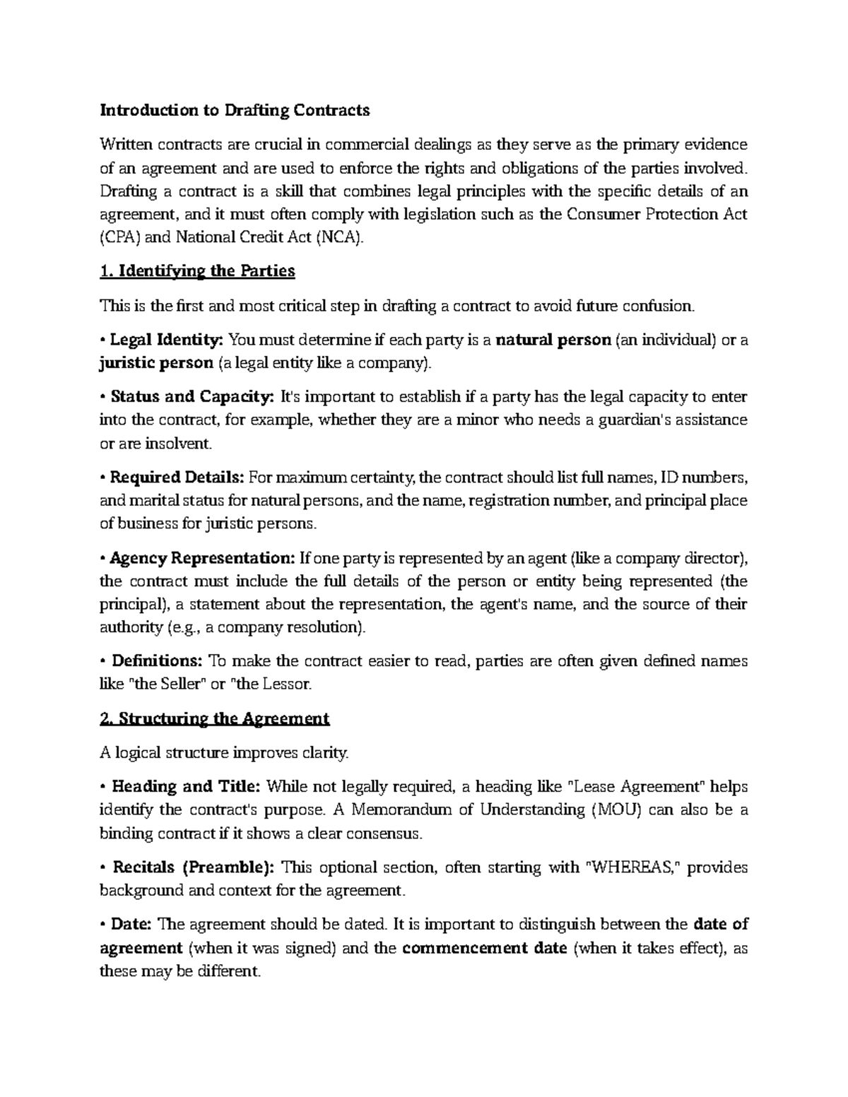 Drafting Contracts: Key Concepts & Guidelines for Final Test - Studocu