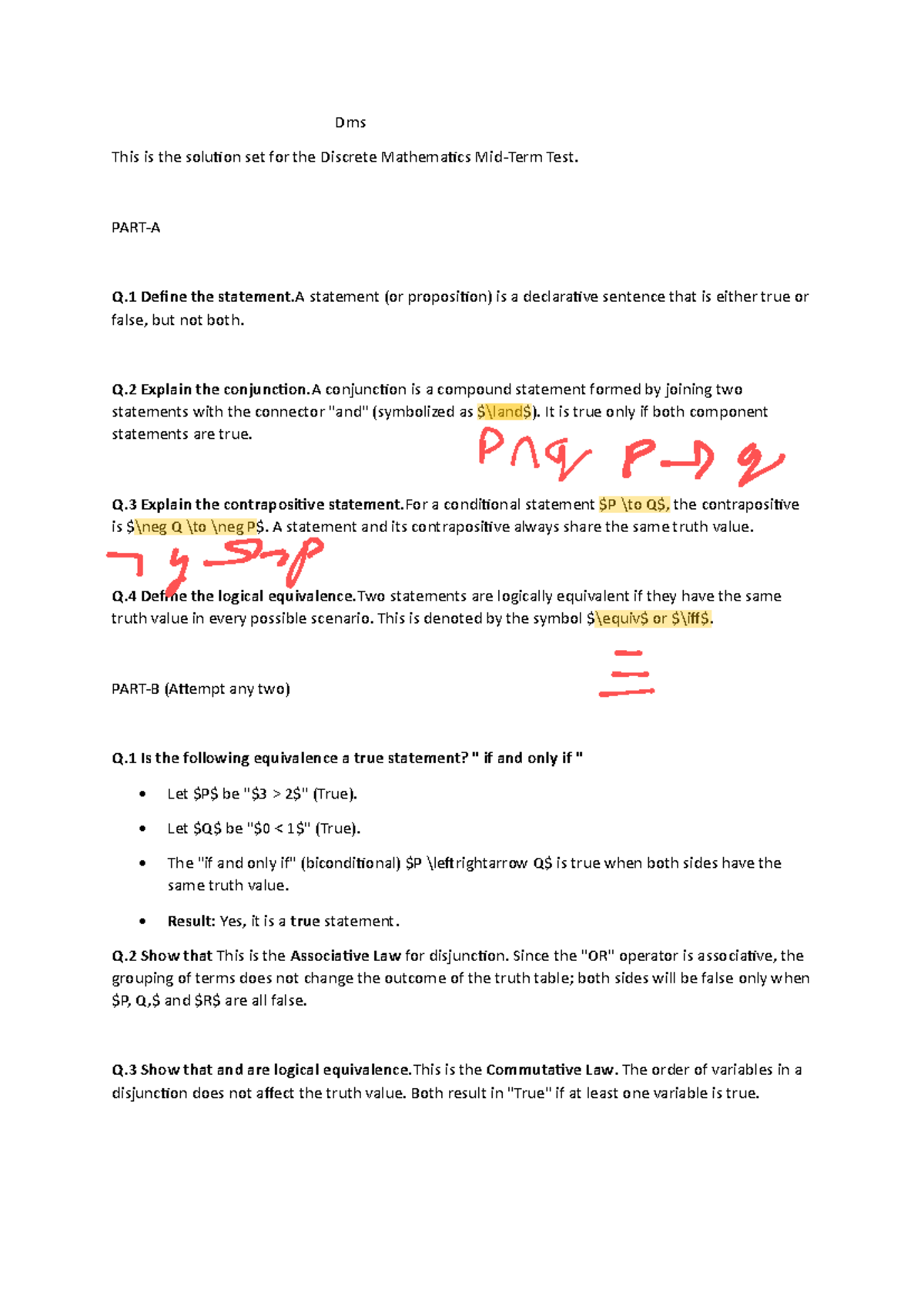 Discrete Mathematics Test Solutions (DMS) - Midterm Review - Studocu