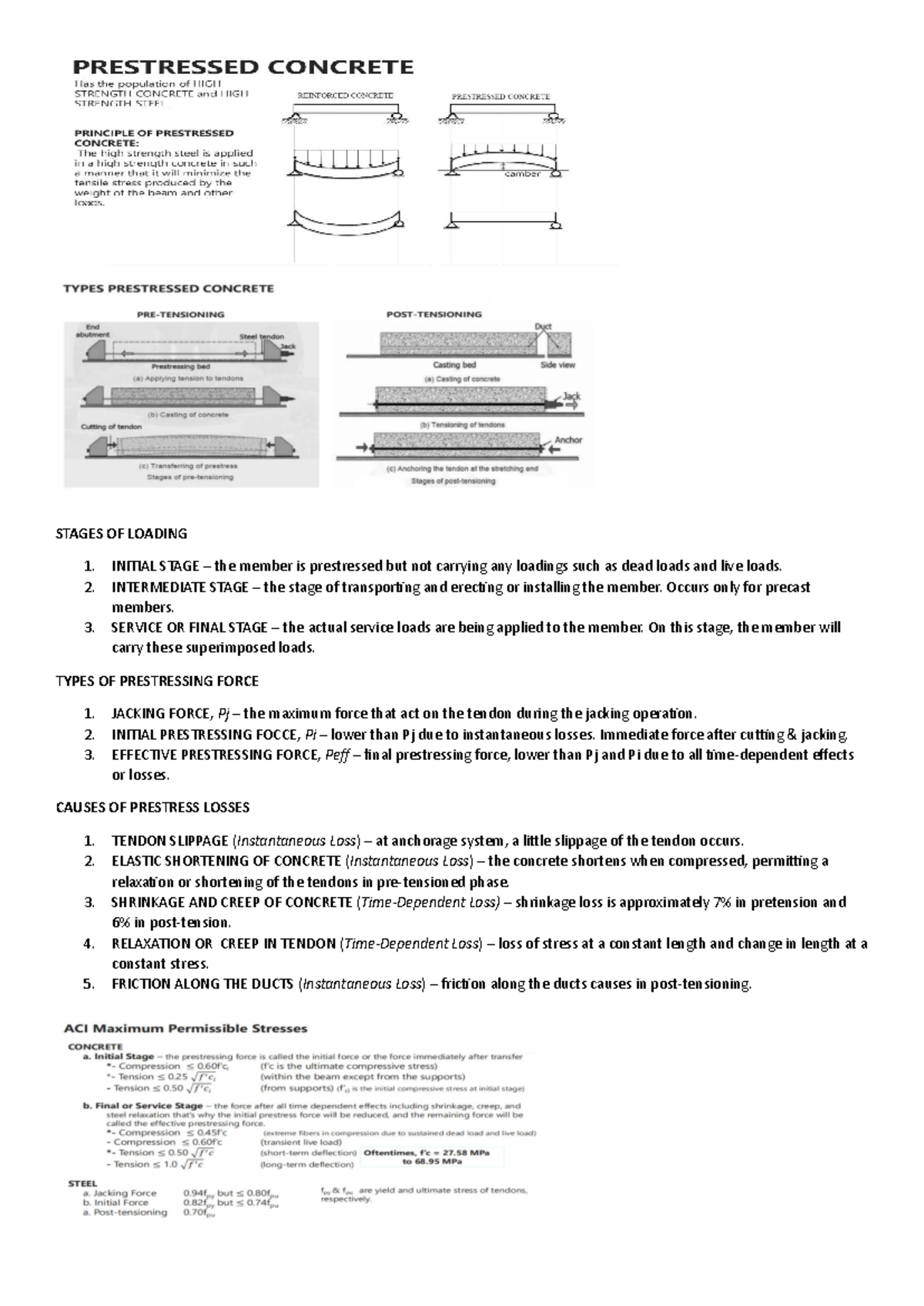 PCD - Prelim Terms: Stages and Types of Prestressing Forces - Studocu