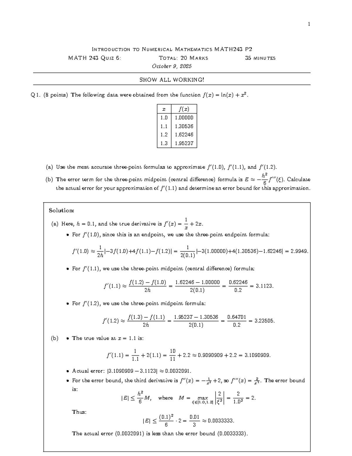 MATH243 Quiz 6: Numerical Mathematics Solutions and Approximations ...