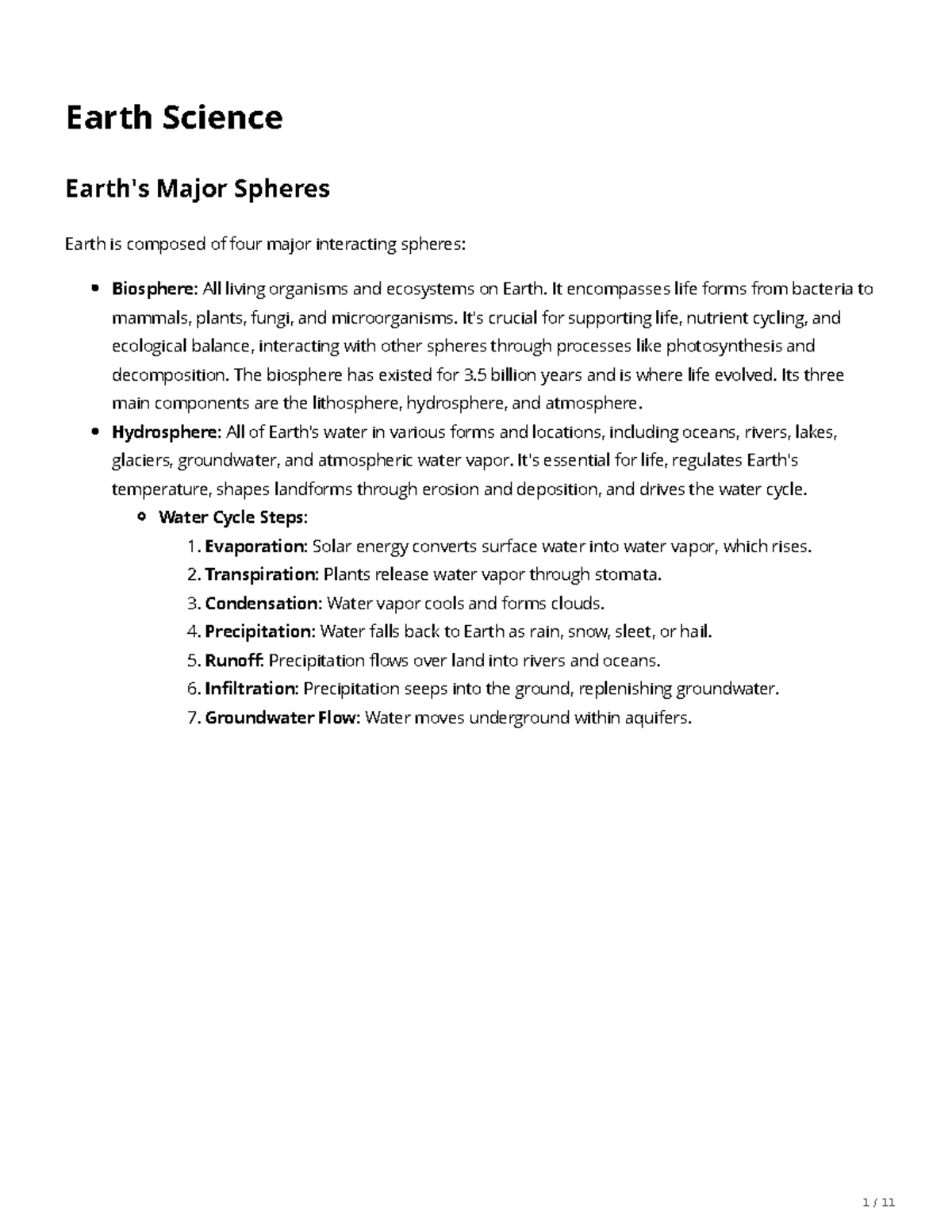 Earth Science (ES101): Major Spheres and Their Interactions - Studocu