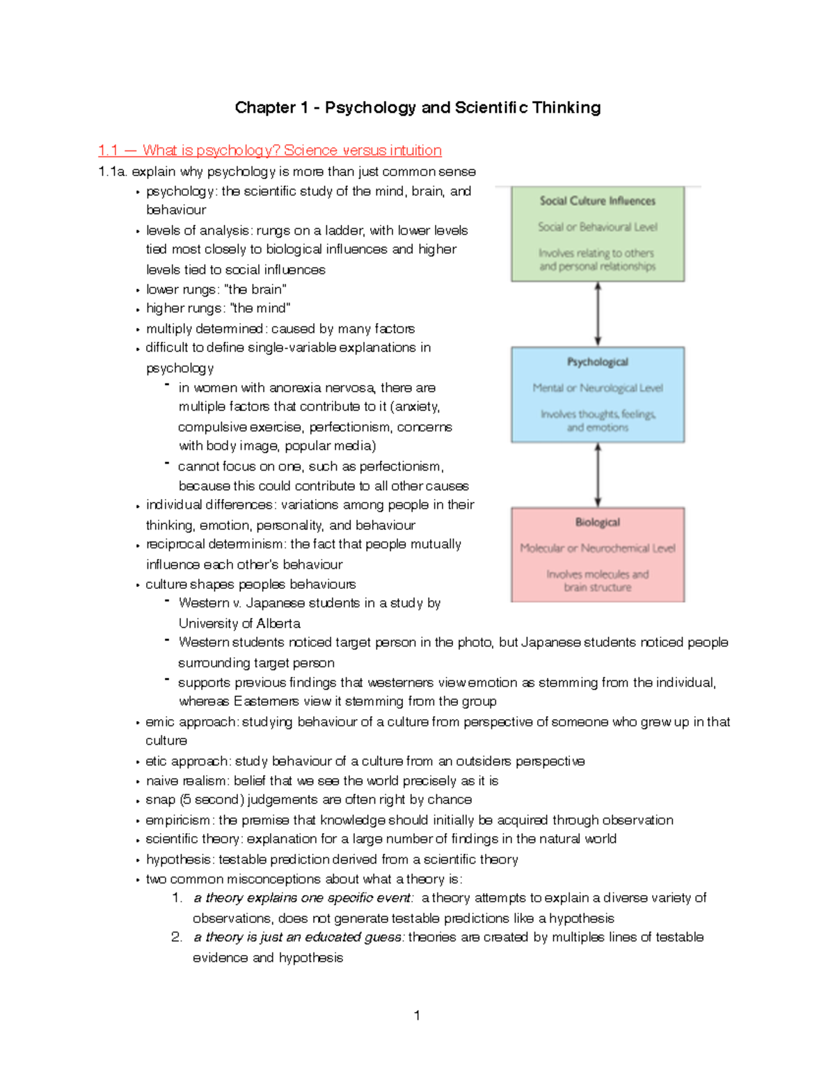 Chapter 1 - Psychology & Scientific Thinking notes - Chapter 1 ...
