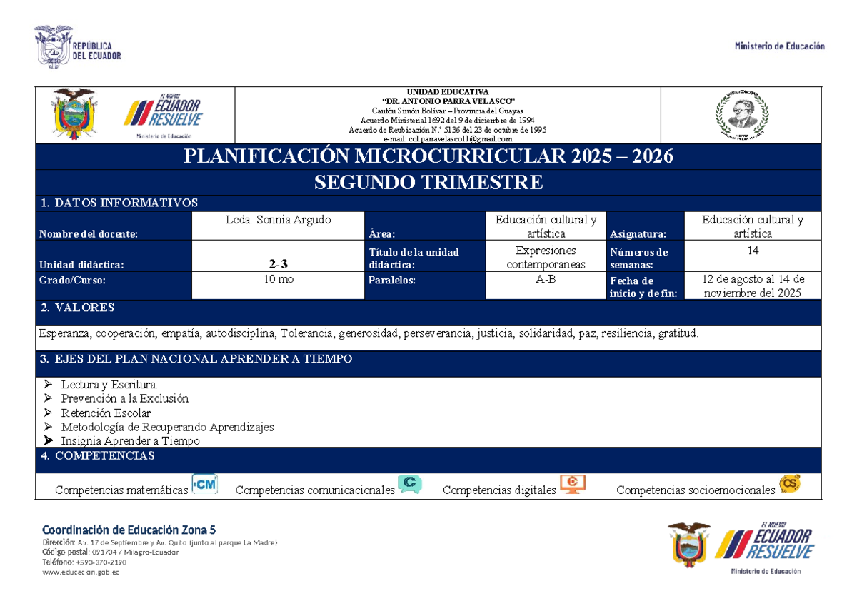 Planificación Microcurricular ECA 10MO A-B - Segundo Trimestre 2025-2026 - Document Preview