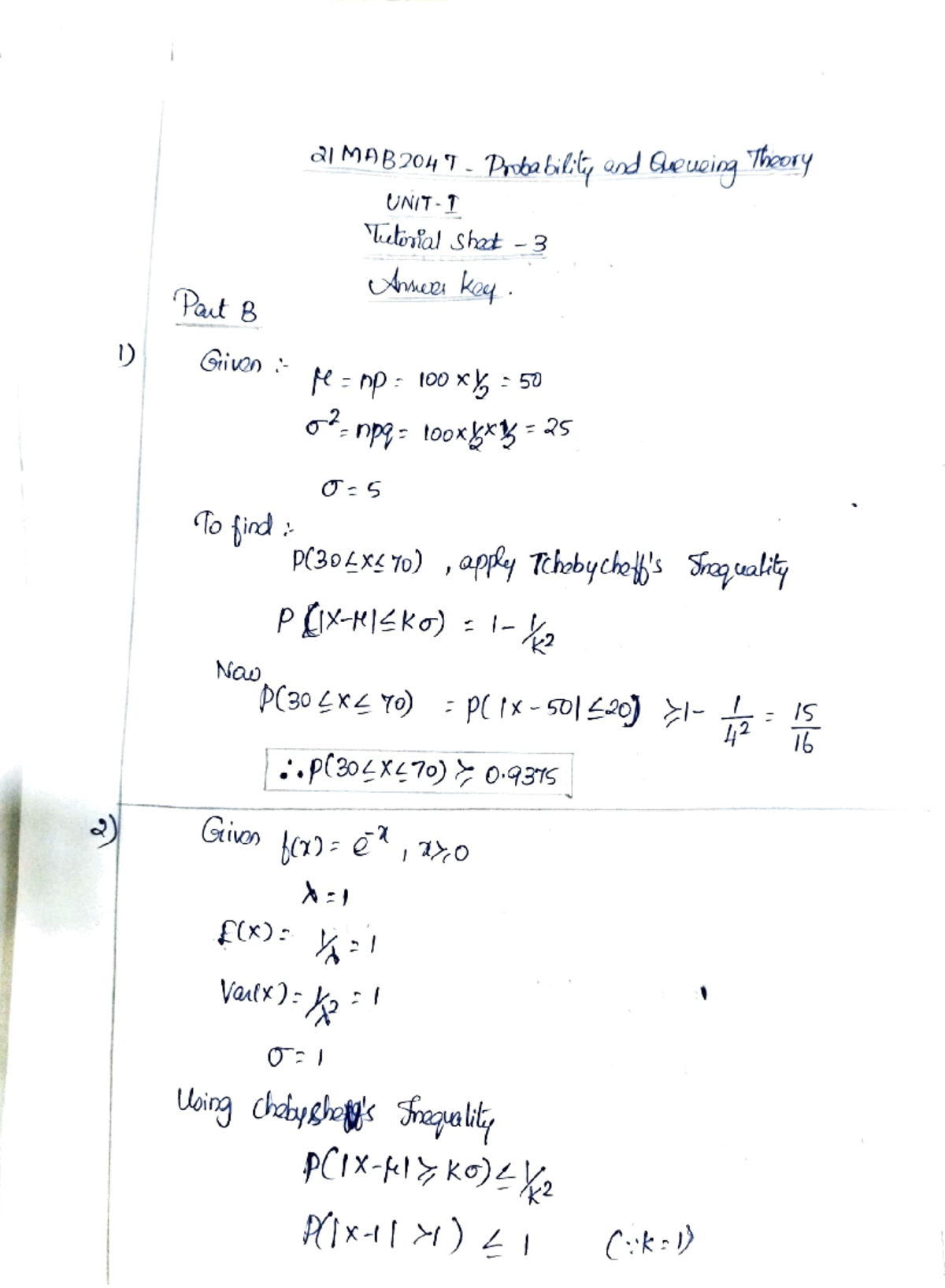21 Probability and Queueing Theory I Tutorial 3 Answer Key - Studocu