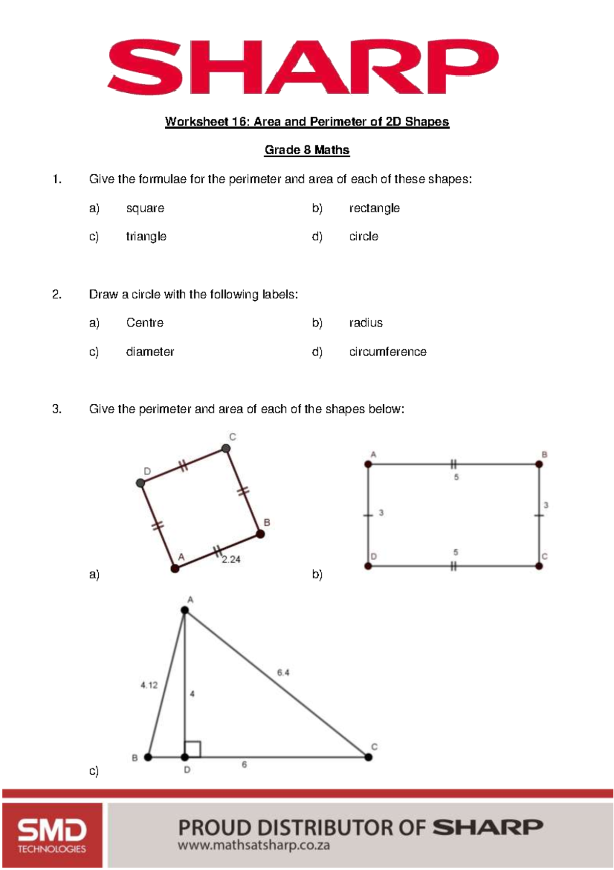 Worksheet 16: Area & Perimeter of 2D Shapes - Grade 8 Maths - Studocu