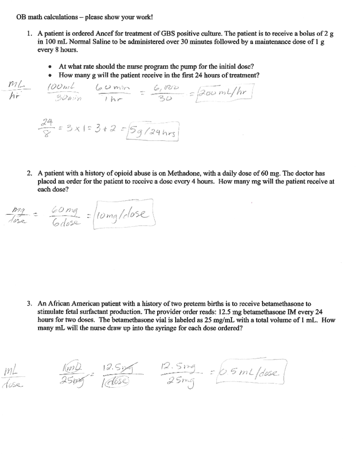 OB Math Calculations: Essential Formulas & Step-by-Step Solutions - Studocu