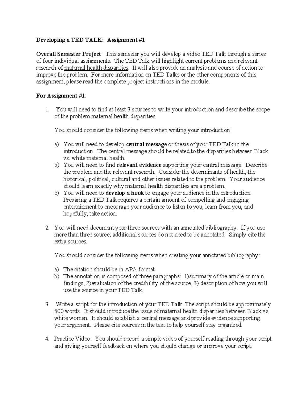 TED TALK Project Instructions: Maternal Health Disparities (Assignment ...