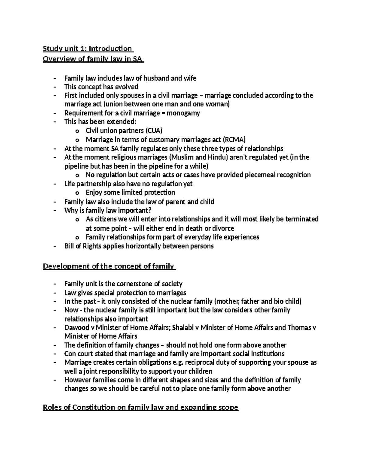 Study Unit 1: Overview of Family Law in South Africa - Lecture Notes ...
