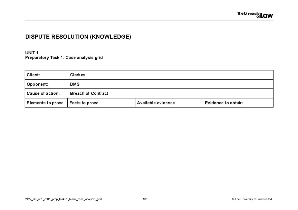 DISPUTE RESOLUTION - Unit 1 - Workshop 1 - Prep Task - Table/ My ...