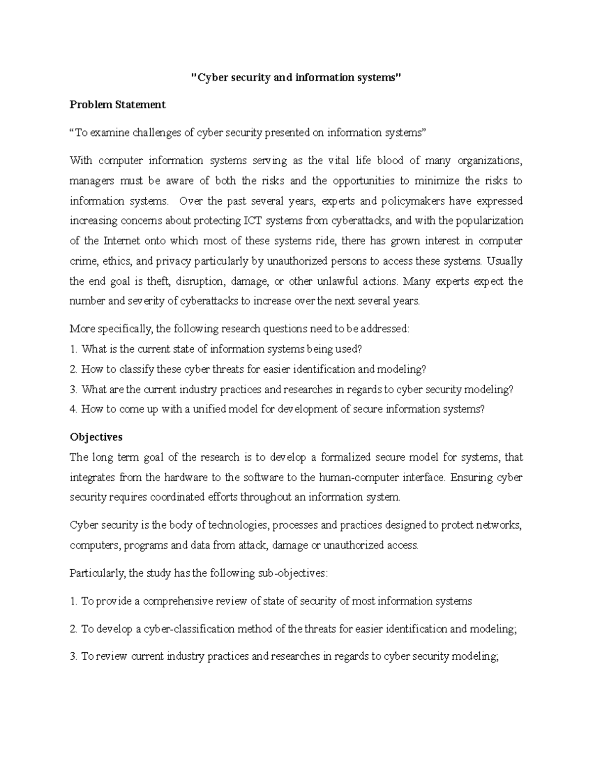 Cybersecurity Proposal: Addressing Challenges in Information Systems ...