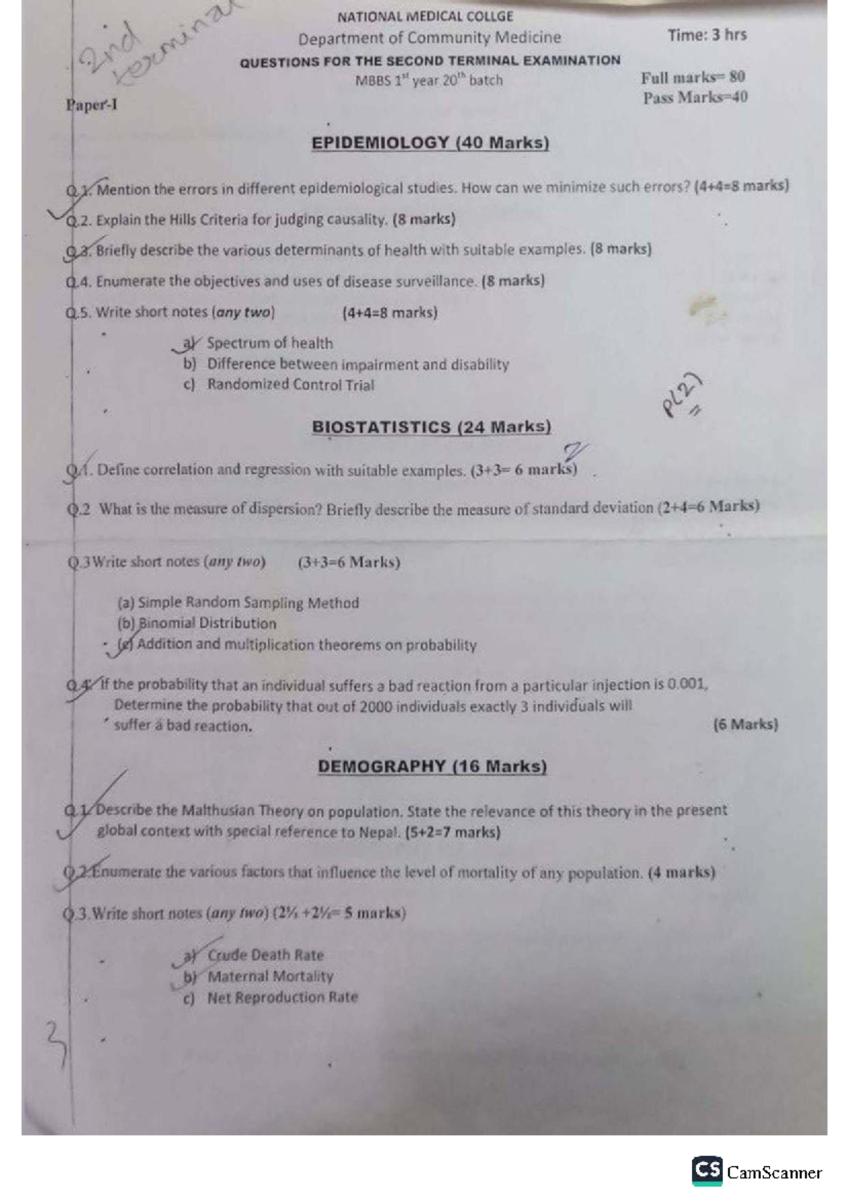 NMC MBBS 1st Year 2nd Term Exam Notes - Community Medicine - Studocu