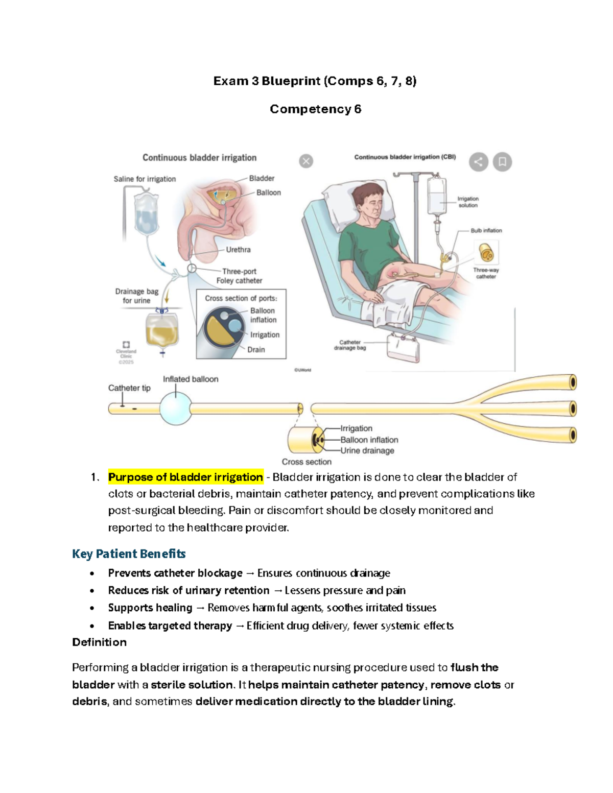Exam 3 Blueprint: Bladder Irrigation & BPH Management (Comps 6, 7, 8 ...